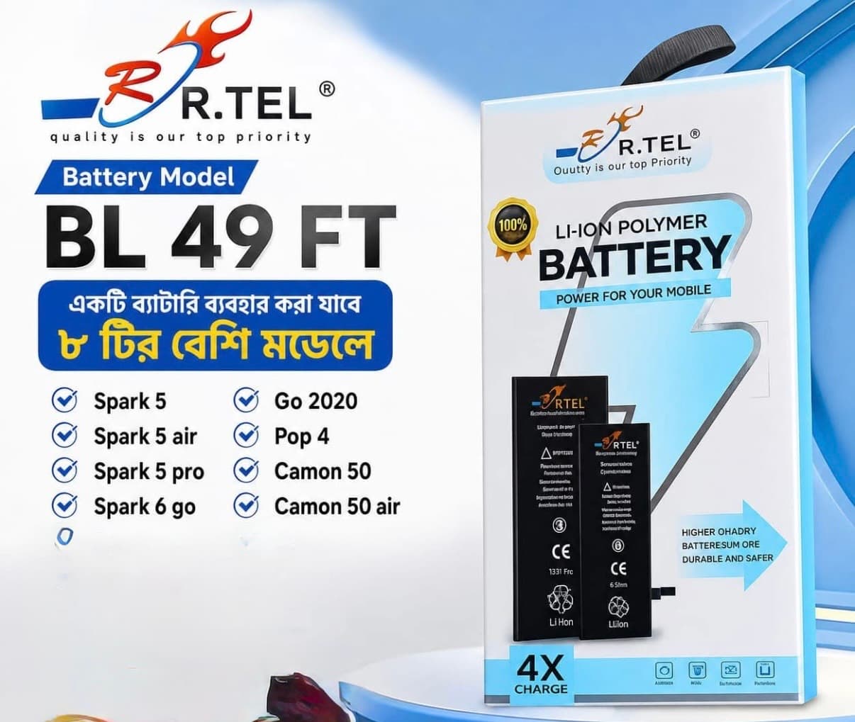 BL 49 FT -r tel Spark 5 Go 2020 Spark 5 air Pop 4 Spark 5 pro Camon 50 Spark 6 go Camon 50 air