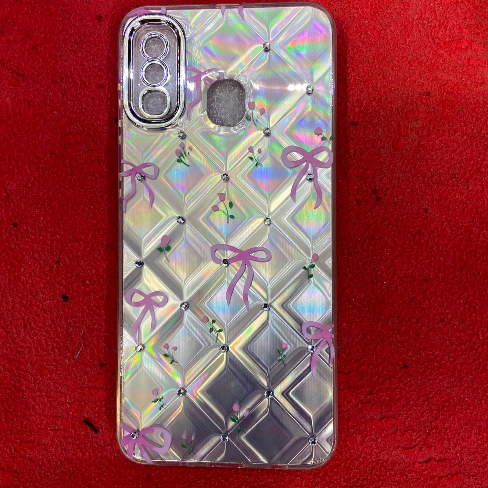 Samsung Galaxy A20 Cute Holographic Bow & Floral Phone Cover